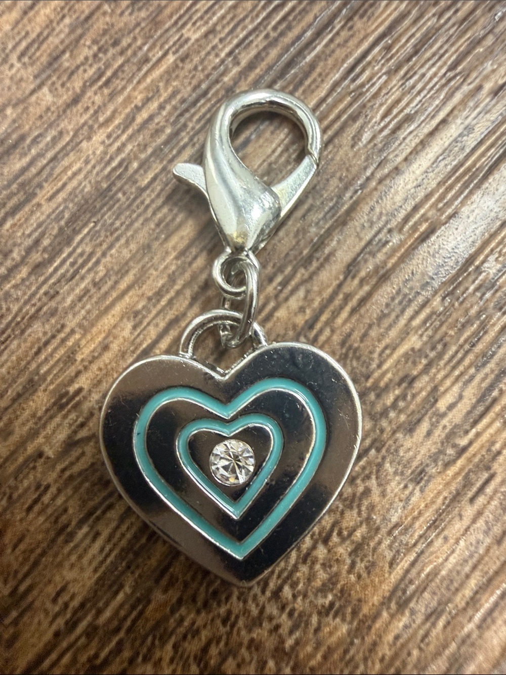 Coach Silver Heart Charm with Turquoise Enamel and Crystal Accent
